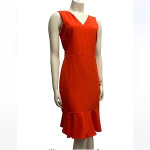 Banana Republic Vibrant Orange Sleeveless  Midi Dress With Ruffle Hem